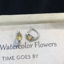 天然黄水晶耳环s925银镶嵌黄水晶耳环