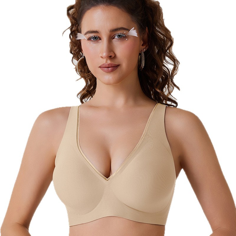 Bra de comercio exterior sin marca sin anillo de acero ropa interior profundidad personalizada procesamiento OEM / ODM taza completa profunda V sin costuras