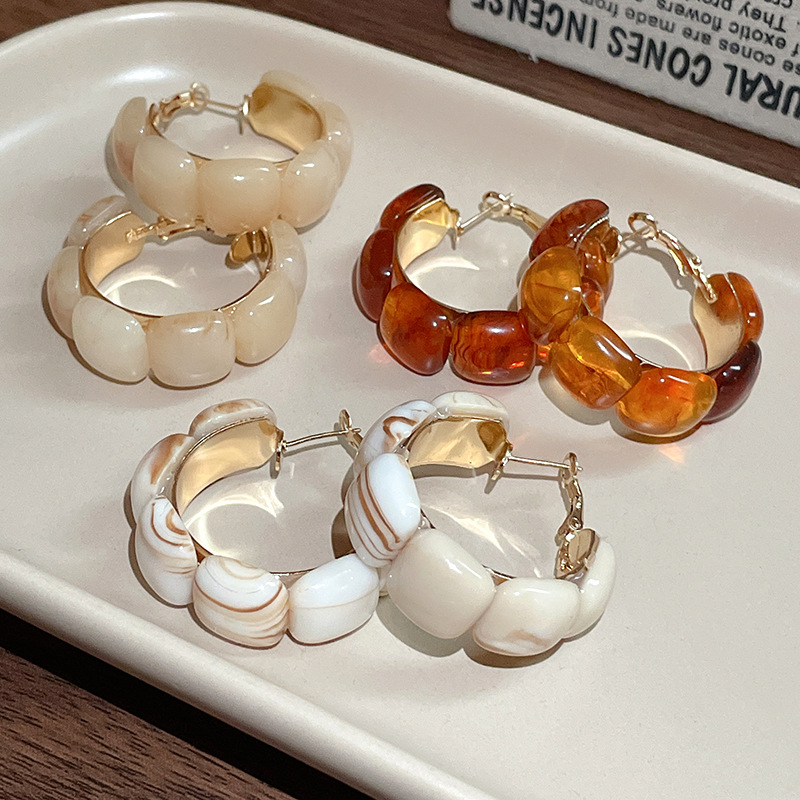 23g Weight 925 Sterling Silver Ear Needle Material Earrings Classification 1 Pair Quantity Daily, Street Occasion Resin Material Geometric Pattern All Seasons Season Women's Gender Plating Design Simple Style Style 1 Pair Simple Style Geometric Plating Resin Earrings 无