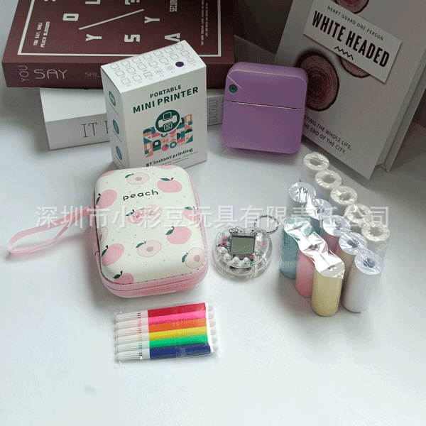 C17 보라색 + 감열지 5개 + 접착지 5개 + 색종이 3개 + 색펜 + 가방 + 전자 애완동물