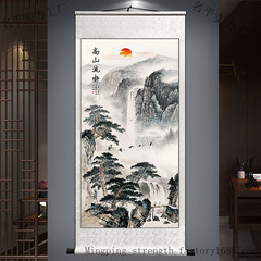 中国の絵画、風景画、リビングルームの吊り下げ絵画、高山と流れる水、玄関の装飾画、オフィスの背景壁、垂直スクロール絵画