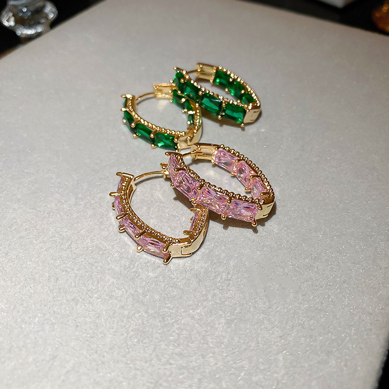 18g Weight Zircon Inlay Material Retro Geometric Copper Inlay Zircon Hoop Earrings 1 Pair