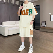 淘宝爆款青少年卫衣男孩初中学生短袖t恤大童休闲运动套装高级感