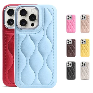 适用iPhone16苹果15手机壳14 Promax羽绒服12纯色PU皮革保护壳