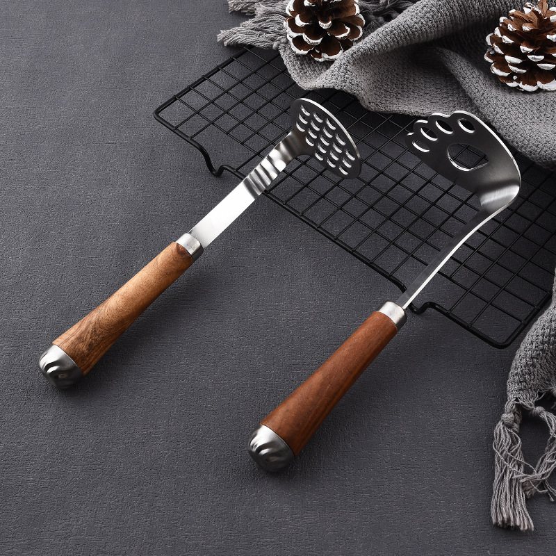 304 Stainless Steel Rosewood Handle Potato Masher Baby Food Supplement Masher Press Household Auxiliary Tool