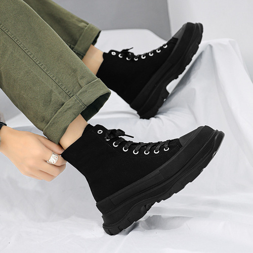 Wholesale Winter Men's High-Top Canvas Shoes, Youth Foam Height-Boosting Sports Shoes, Hong Kong Style Versatile Casual Shoes for Men