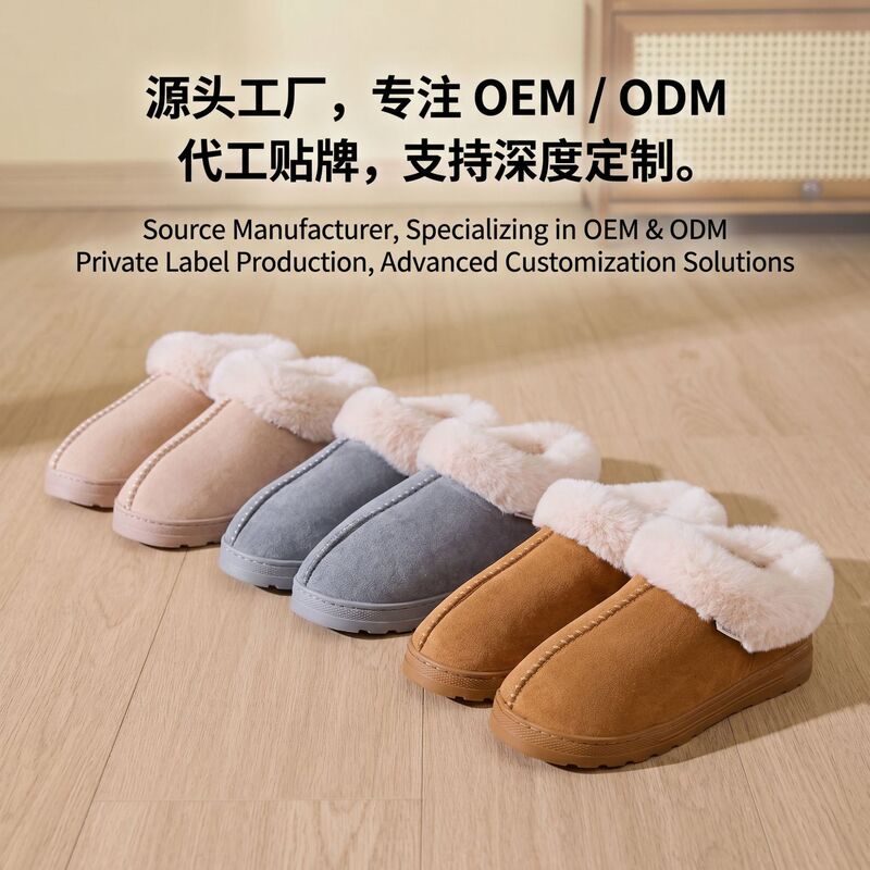 Cross-Border Wholesale Thick-Soled Snow Boots with Velvet Outer Cotton Shoes for Winter Couples Casual Home Non-Slip Cotton Slippers