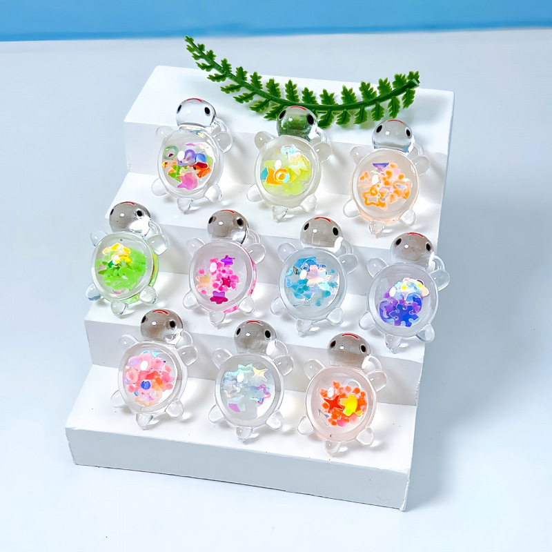 New Arrival Luminous Sequins Turtle Collection DIY Cream Adhesive Phone Chain Earrings Small Pendant Acrylic Jewelry Accessories