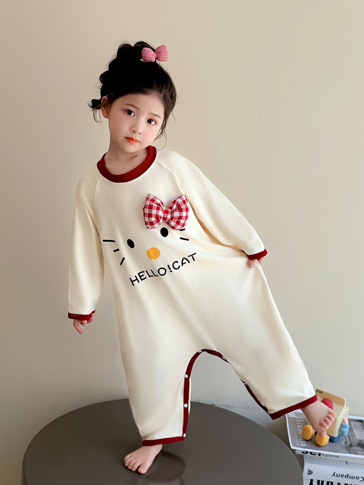 Pijamas de niñas primavera y otoño 2025 nuevo estilo extranjero para niñas bebé manga larga bolsa de dormir de dibujos animados para niños camiseta