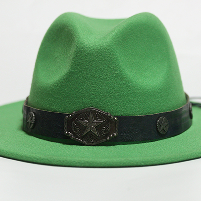 Nuevo sombrero Pu Correa remachada sombrero con sombrero vaquero de piedra elástica sombrero de fieltro cinturón de tejido modelo Pu sombrero con accesorios