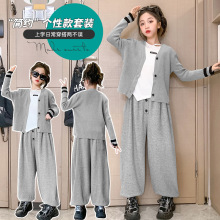 女童套装儿童秋装2025新款春秋洋气针织上衣女孩运动裤时髦三件套