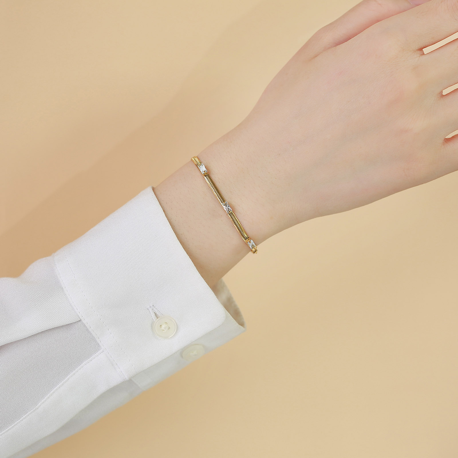 Simple Style Geometric Stainless Steel Bracelets Inlay Zircon Stainless Steel Rings