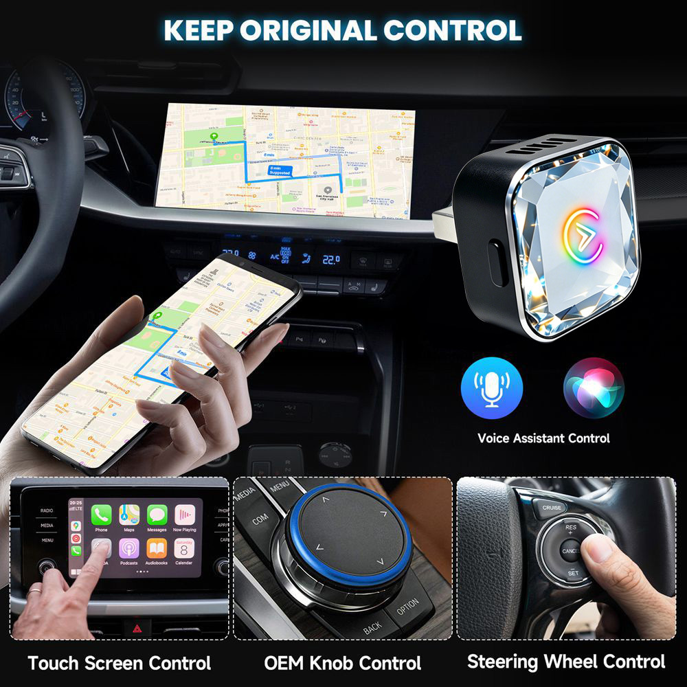 Cross-Border Popular Car-Mounted Wireless Carplay Adapter Android Auto 2-in-1 Wired to Wireless Adapter