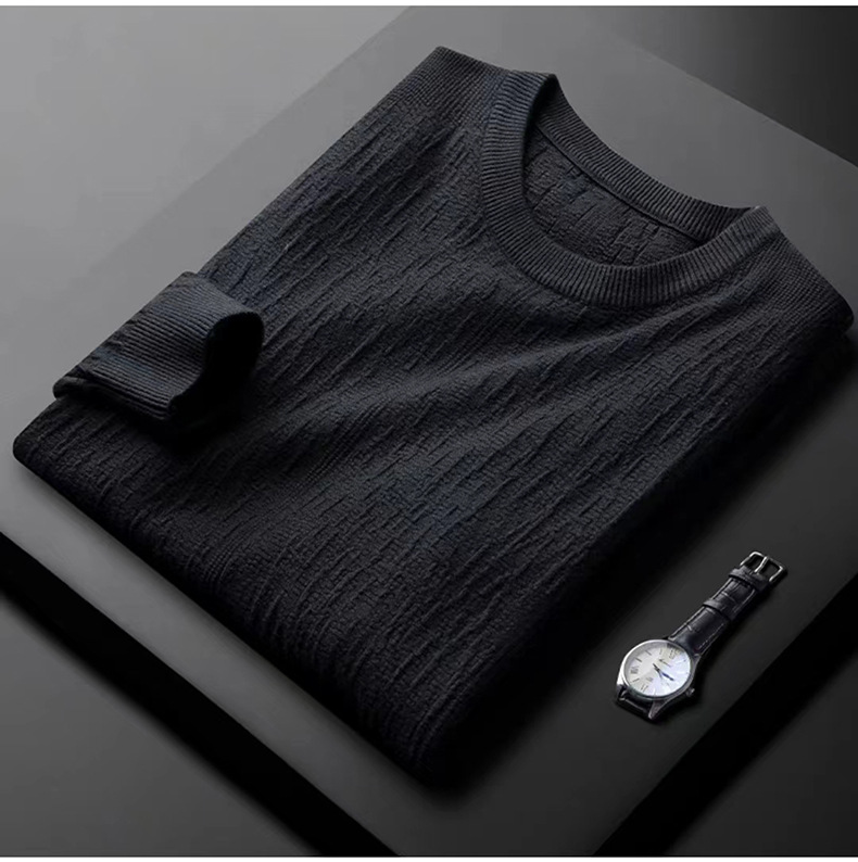 Men's Clothing Light Luxury Round Neck Sweater Men's Autumn And Winter New Light Business Slim High End Jacquard Bottoming Sweater Men's Wholesale_voghion.com