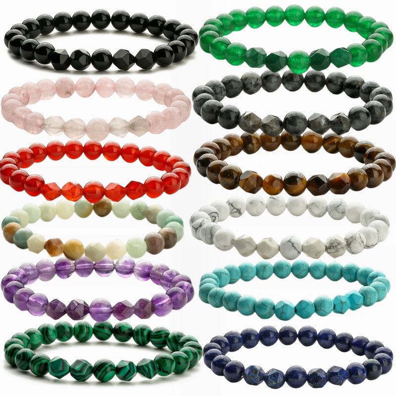 Pulsera transfronteriza europea y americana 8mm piedra de ojo de tigre cristal Rosa amatista cuentas de ágata roja pulsera elástica pulsera de cuentas pulsera