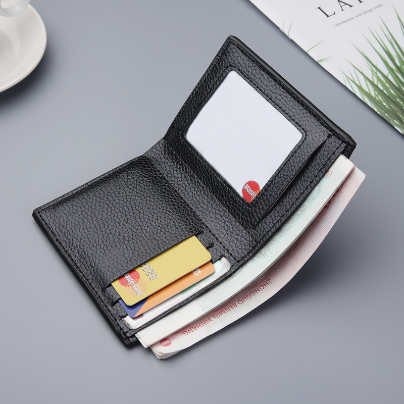 New men's wallet short litchi pattern wallet multifunctional thin money clip Korean trend gold clip wholesale_voghion.com