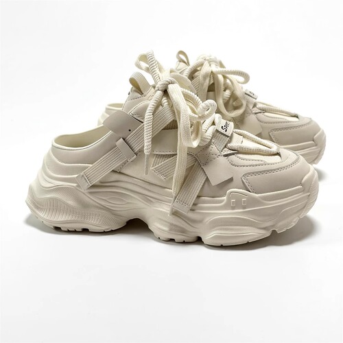 European station lightweight heightening Baotou half slippers women's summer outer wear casual thick-soled genuine leather versatile sports dad shoes