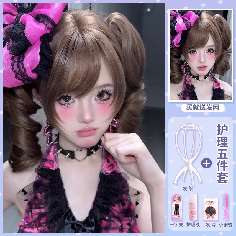 假发女自然减龄双马尾虎口夹罗马卷lolita新款女日常卷发短发小卷|undefined