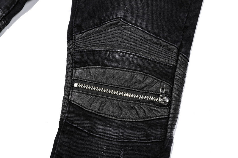 Men's Skinny Stretch Jeans With Leather Patch Motorcycle Style_voghion.com
