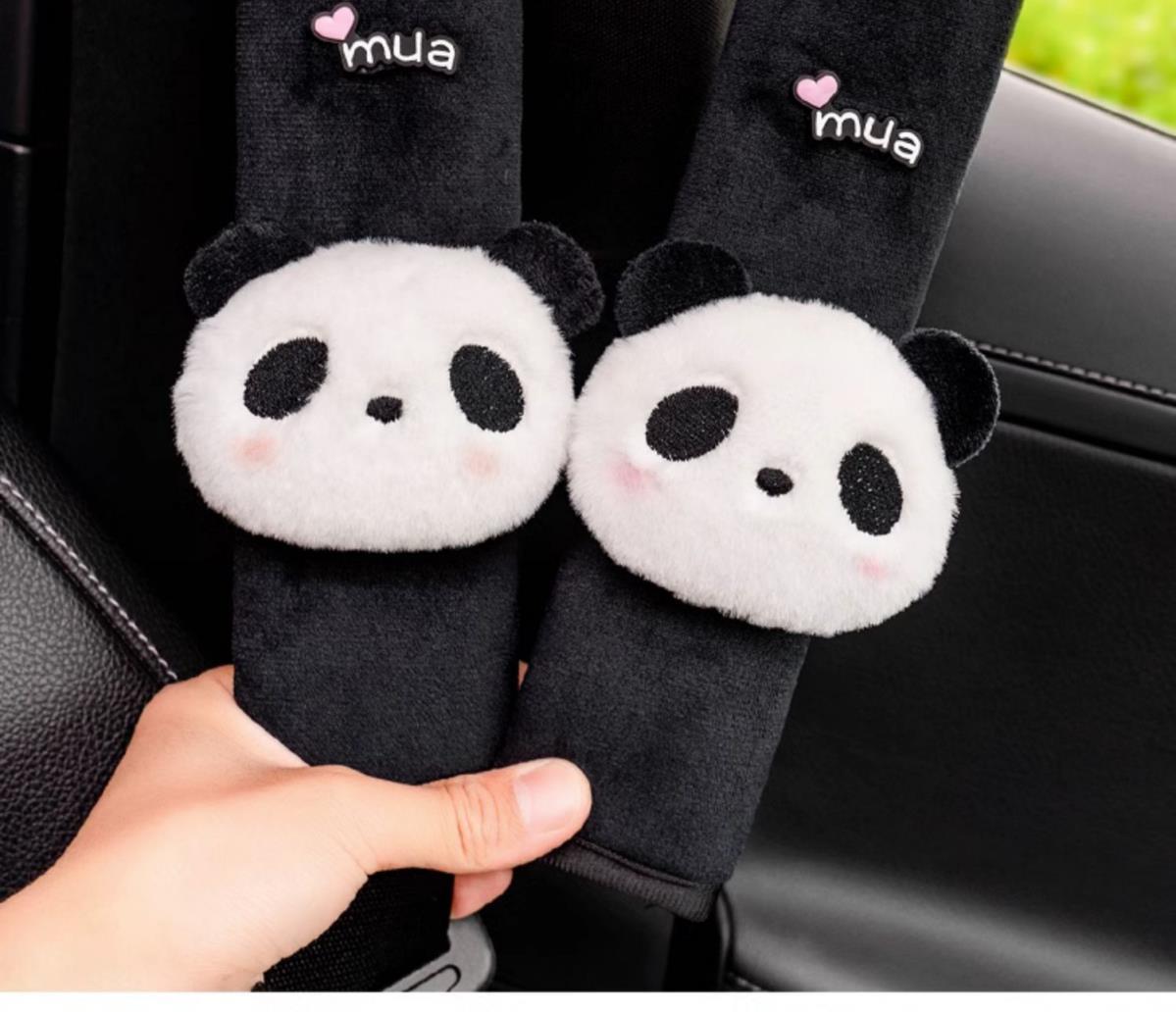 Car seat belt shoulder pad panda cute shoulder pad plush car steering wheel handle set decorative doll cartoon