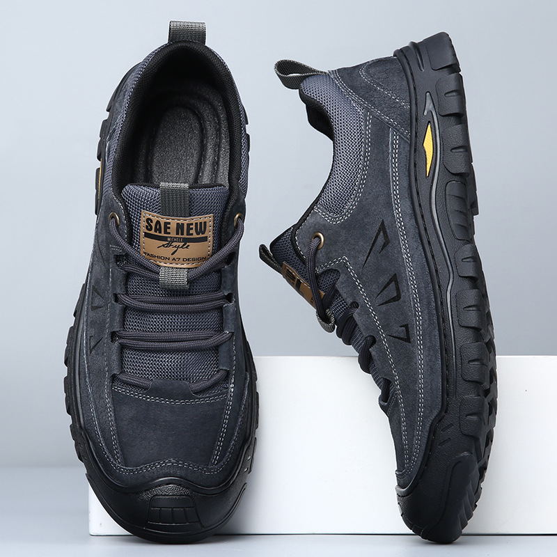 男鞋真皮2025秋季新款男士休闲耐磨登山鞋户外厚底防滑徒步皮鞋男