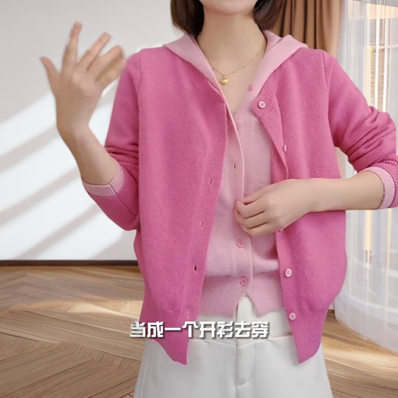 【针织衫】春秋款时尚减龄百搭设计感假两件长袖连帽针织衫99339|undefined