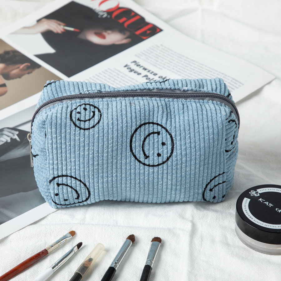 스퀘어 화장품 가방 스마일리 코듀로이 블루