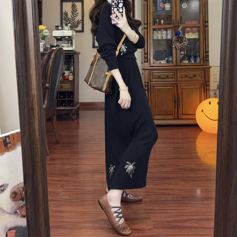 春秋韩系穿搭小香风针织衫别致绝美小套装女盐系轻熟半身裙两件套|undefined