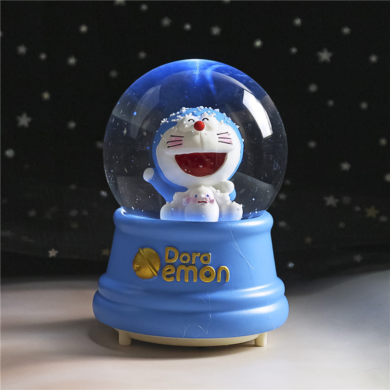 Nueva bola de cristal de mapache rosa pequeña, nieve, caja de música luminosa, luz nocturna, caja de música de regalo, artesanía de una pieza