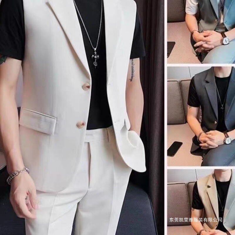 Summer 2025 Sleeveless Suit, Stylish Casual Vest, Solid Color Jacket, Men's Suit Top, Men's Clothing in Stock