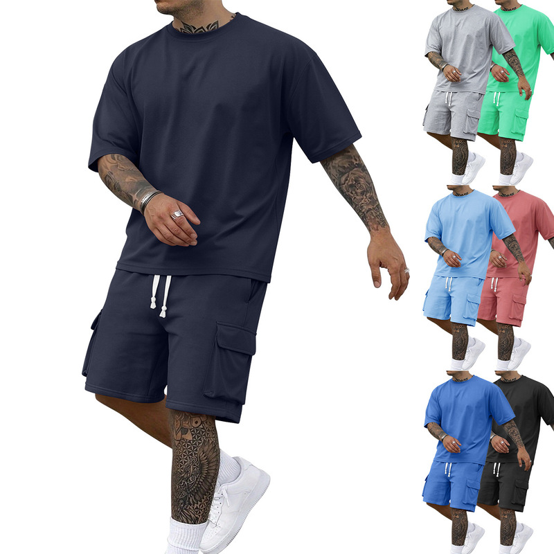 2025 Amazon Foreign Trade Cross-border Men's Summer New Fashion T-shirt Workwear Shorts Casual Sports suit Men