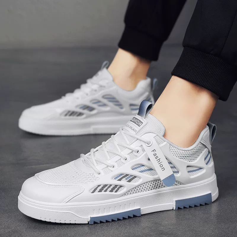 Популярная рекомендуемая мужская обувь, летние туфли с сетчатыми вставками, тонкие спортивные повседневные туфли, универсальные белые туфли, студенческая версия, дышащие.