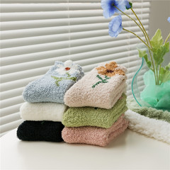 Flower Series Non-shedding Coral Velvet Socks Women's Season Thickened Long Warm Sleeping Floor Mid-Tube Confinement Plush