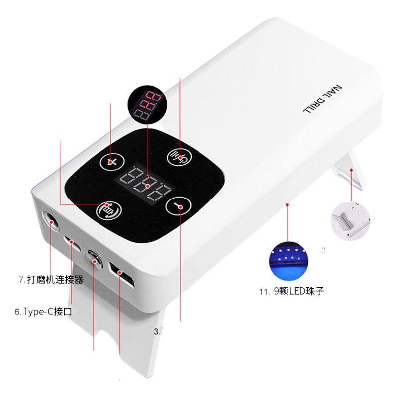 Lámpara de uñas transfronteriza máquina de pulir dos en uno 45000RPM máquina de pulido de uñas de alta velocidad tienda de uñas lámpara de hornear