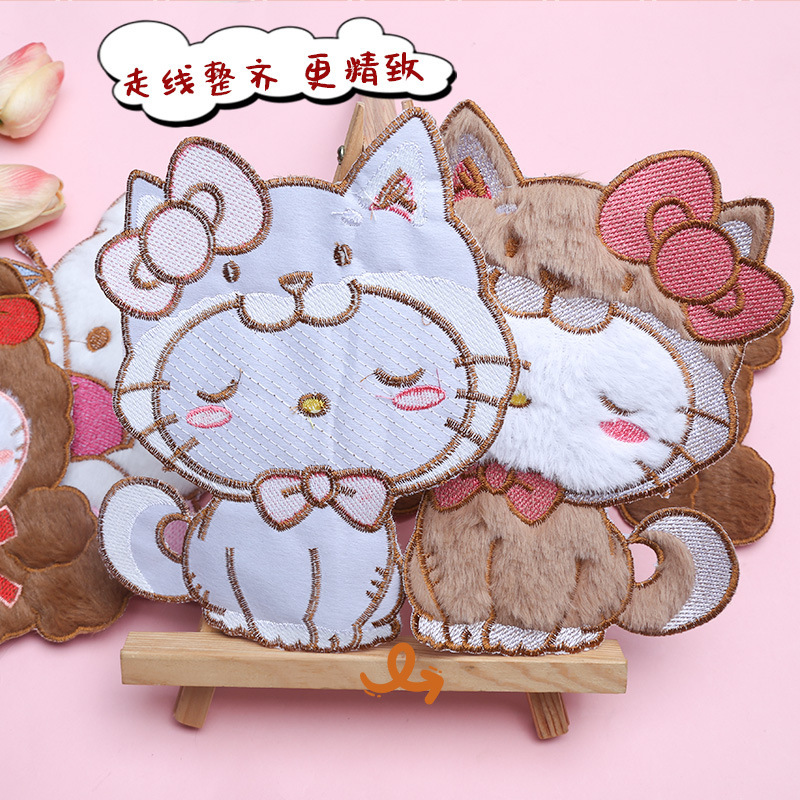 ホット販売大型かわいい KT ハローキティ刺繍布パッチ豪華なパッチパッチバッグ穴修理装飾パッチ刺繍|undefined