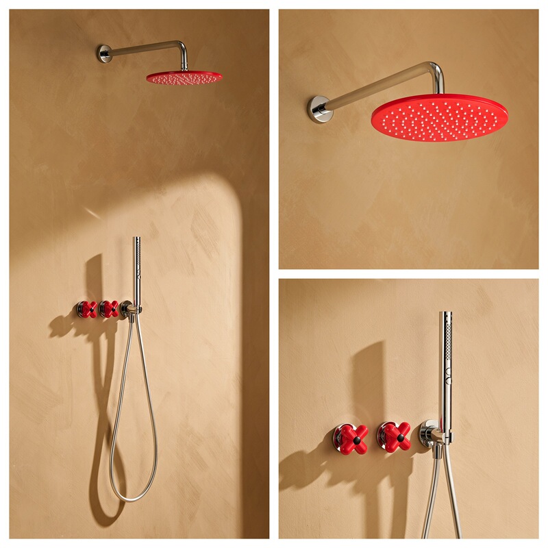 Copper small red flower shower head, hot and cold shower set, concealed wall-mounted shower head, embedded ceiling shower set Copper small red flower shower head, hot and cold shower set, concealed wall-mounted shower head, embedded ceiling shower set
