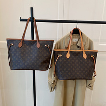 香港专柜真皮女包老花大容量托特包女2024新款通勤包单肩大包包潮