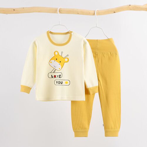Two sets of autumn children's pure cotton high-waist underwear two-piece set for boys 1-5 years old, 2 baby girls, 3 autumn clothes and 4 autumn pants