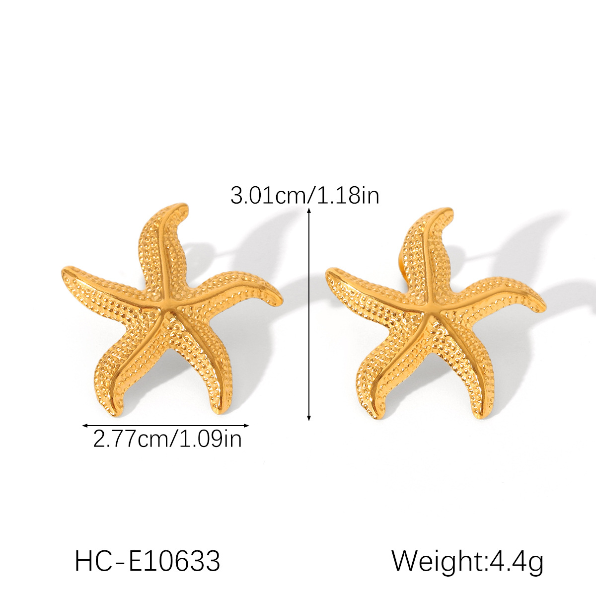 Pendientes de estrella de mar de acero inoxidable de alta calidad estilo marino europeo y americano pendientes de diamantes sin decoloración Pendientes de acero de titanio dorado de 18 quilates
