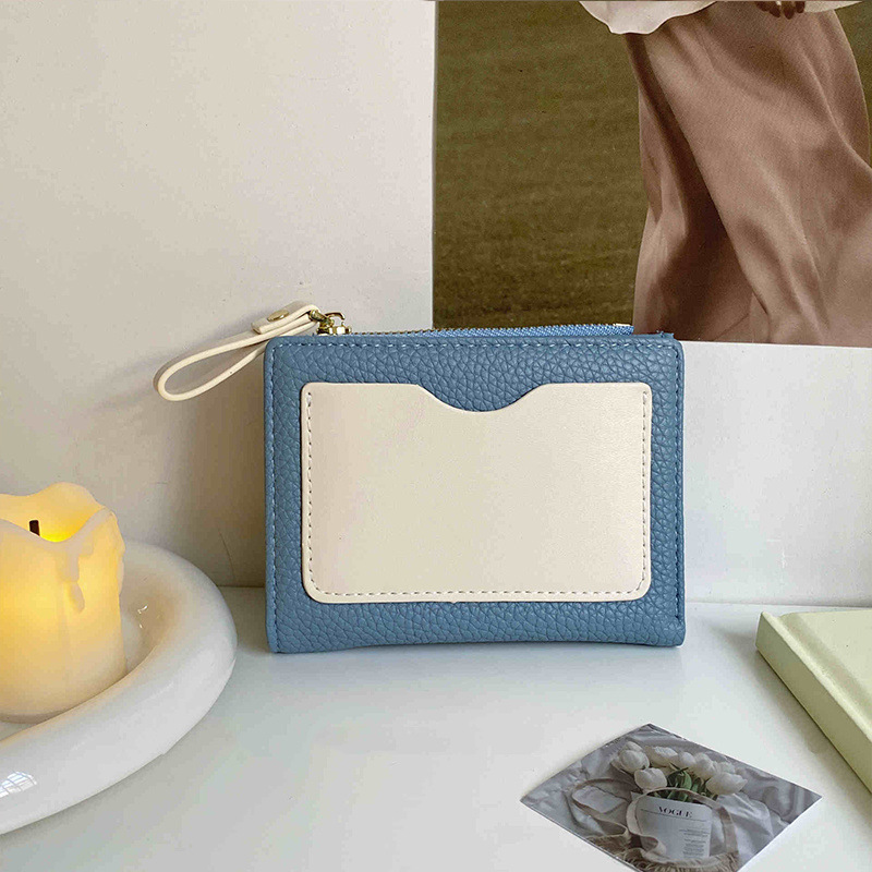 Nicho de color retro litchi estampado billetera pequeña bolso de cambio corto bolso en una cartera simple