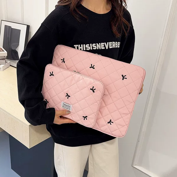 Trendy Computer Tablet Storage 2026 Spring New Cute and Fashionable Rhombus Embroidery Bow Versatile Clutch Bag