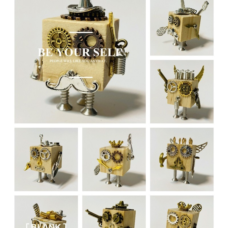 手作り diy 木製ブロックロボットアクセサリーネジギアポインターキーホルダーネックレスペンダントパンク素材|undefined