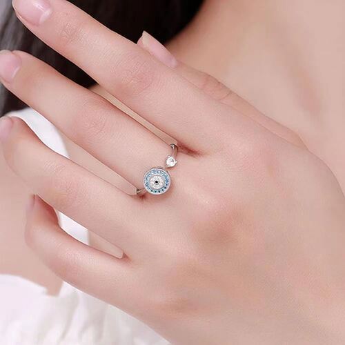 Cross-border S925 Sterling Silver Ring for Women | Amazon Devil's Eye Rotating Ring | European & American Style Adjustable Silver Ring with Open Design