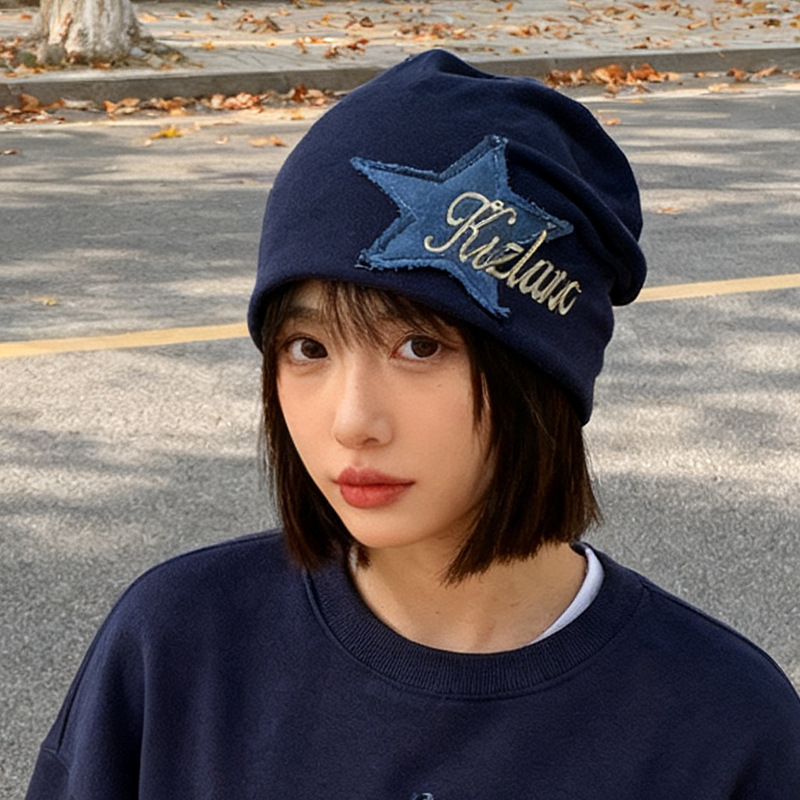 美式街头星星刺绣包头帽子女秋冬嘻哈网红堆堆帽甜酷辣妹复古冷帽|undefined