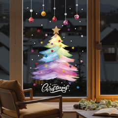 2026 クリスマスガラス装飾ステッカーカラークリスマスツリークレヨン静電ウィンドウ取り外し可能なスターウォールステッカー