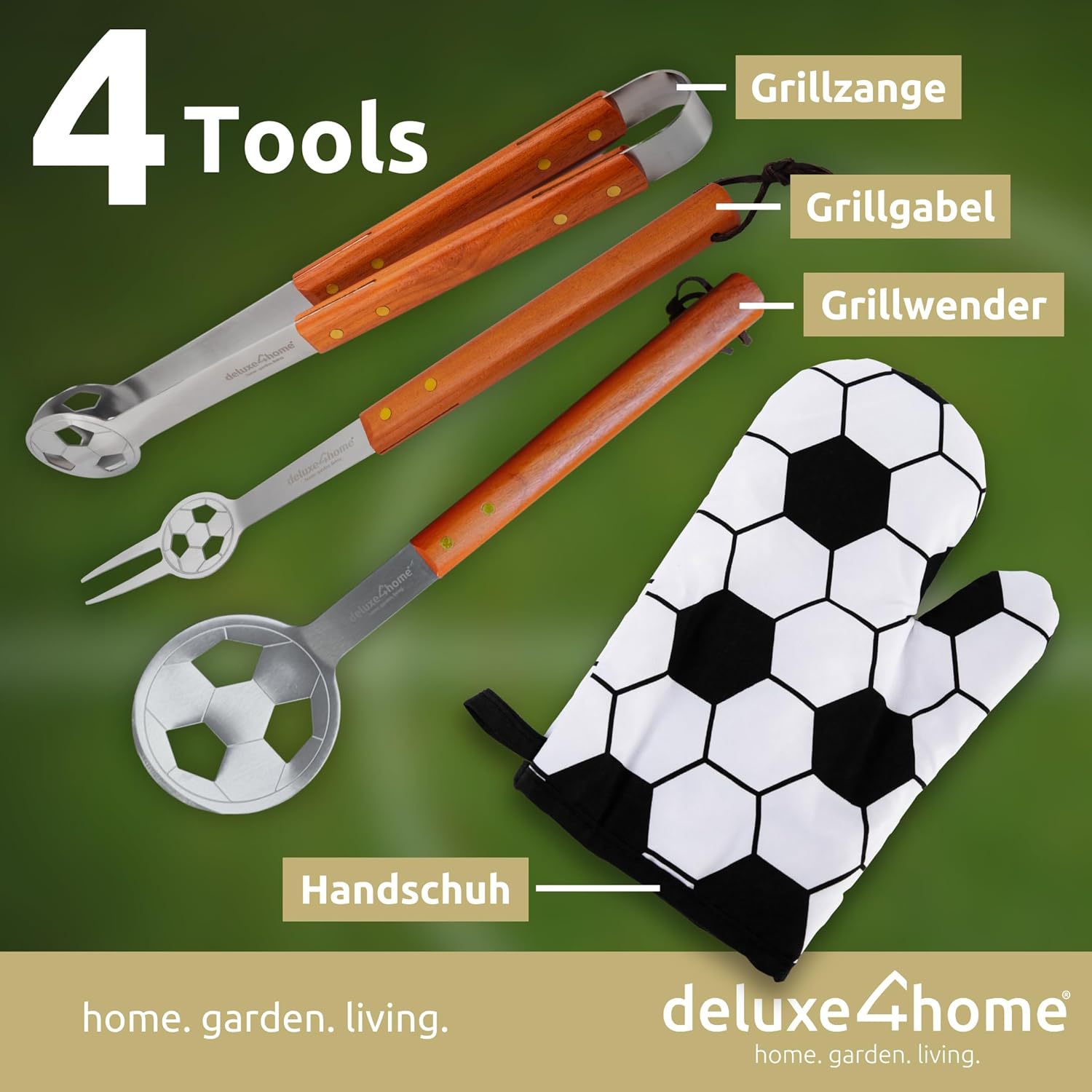 Amazon Cross-border venta caliente fútbol de acero inoxidable juego de utensilios de parrilla con mango de madera al aire libre BBQ herramientas de barbacoa combinación de bolsa de tela