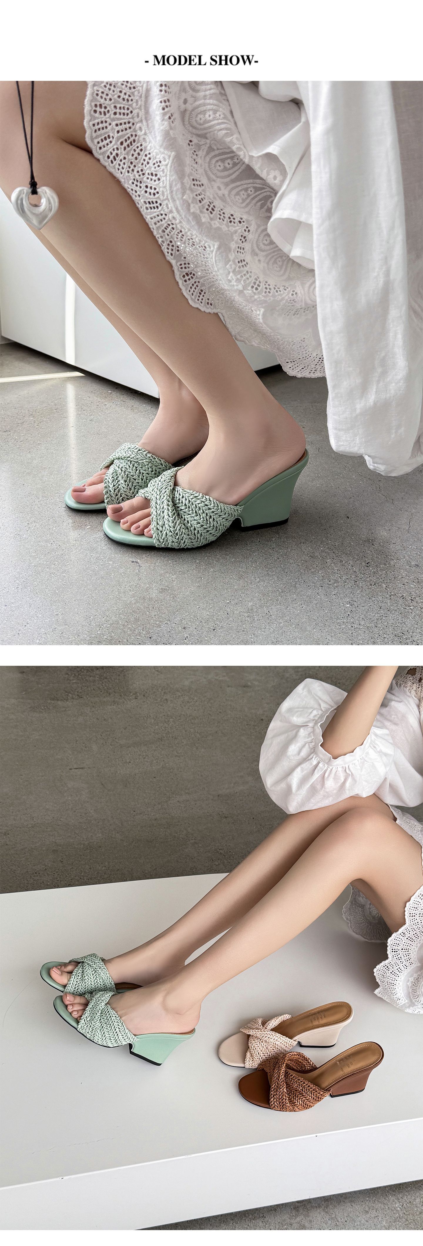 Dép sandal nữ xỏ ngón đế bệt phong cách Pháp, đan rơm, hở mũi, đi biển mùa hè — màu nâu, màu trắng ngà, xanh lá cây chi tiết 5