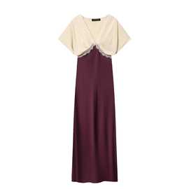 跨境欧美女装速卖通爆款秋季新款优雅气质花边丝缎连衣裙