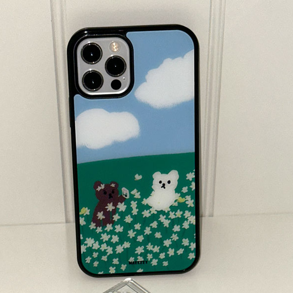 Mazzzzy Korean Purchasing Ins Style Grassland Bear 17Promax Magnetic Black Edge Mobile Phone Case All-Inclusive Anti-Fall Protection