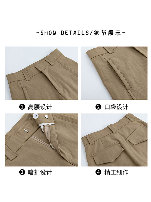 高品质暗扣西装裤女秋季新款宽松显瘦复古阔腿裤慵懒直筒弯刀裤子|undefined